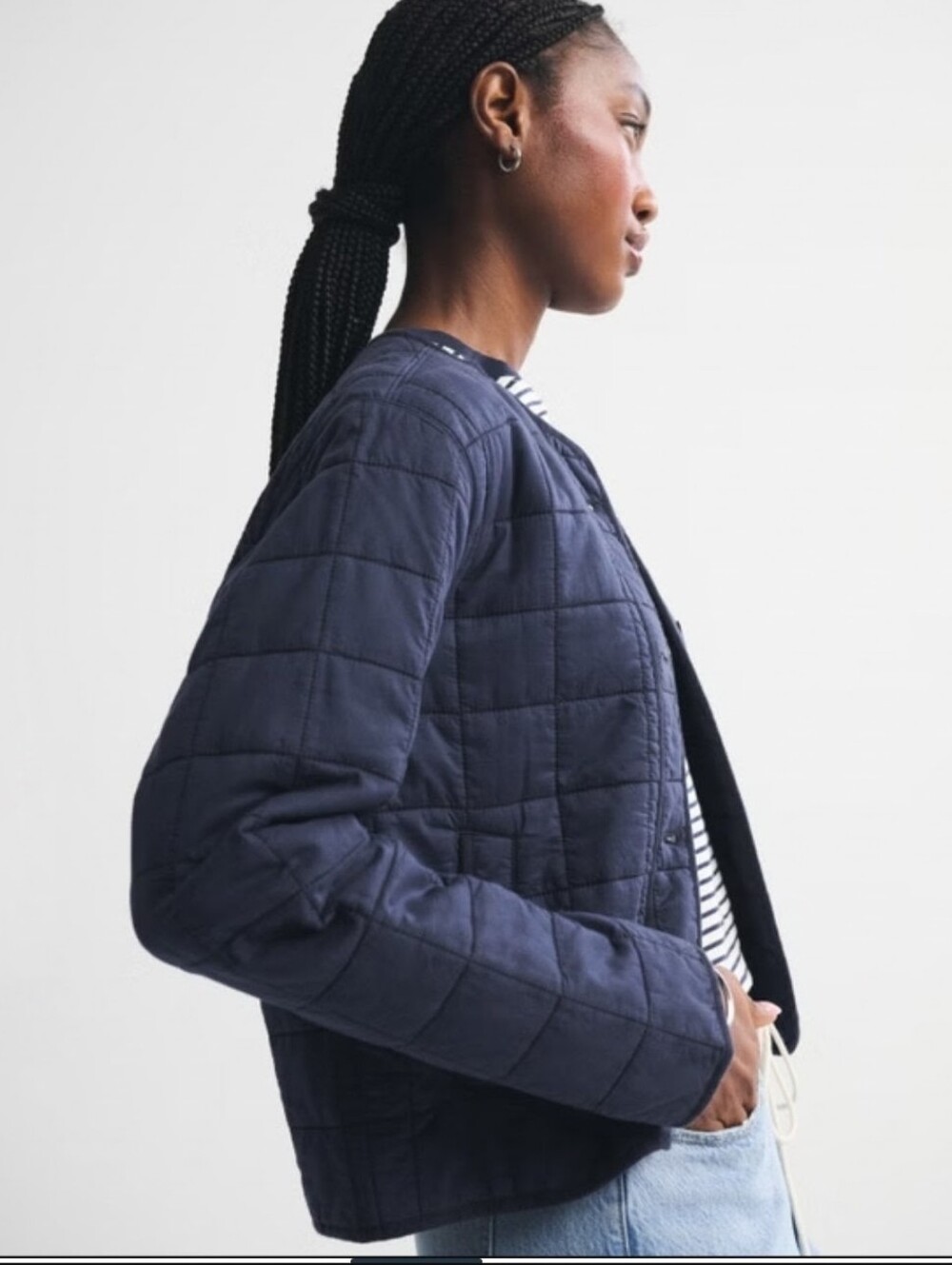 AMBERCROMBIE & FITCH Classic Collarless Quilted Jacket Garment Dye Navy M NWT - Picture 4 of 8